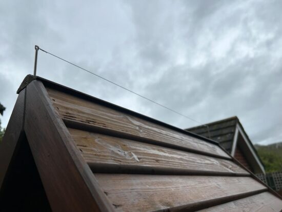 pigeon deterrent of garden shed and roof